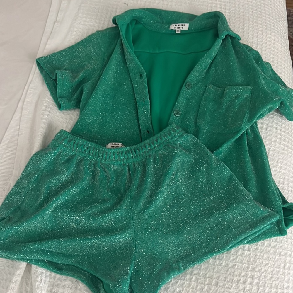 Frankie’s Bikinis coco terry bottoms and top size M set